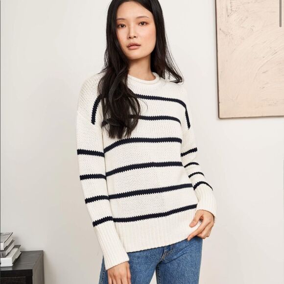La Ligne Sweaters - La Ligne Marina White and Navy Striped 100% Cotton Rollneck Sweater XS